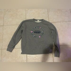 Vans Gray Crewneck Sweatshirt with Floral Wreath Logo Flowers